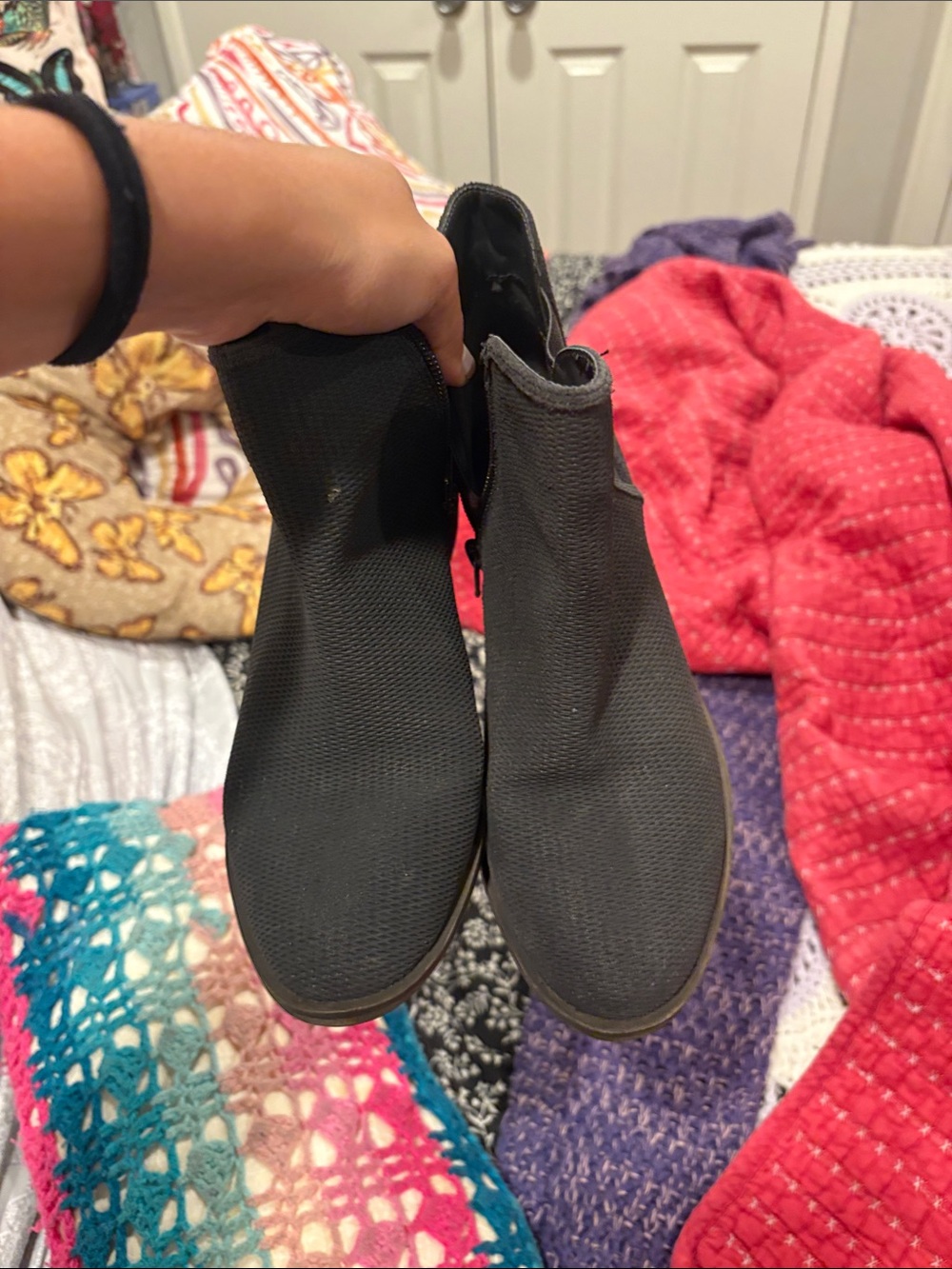 Women's Gray Stretch Fabric Ankle Boots